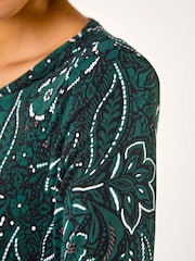 Roman Green Floral Print Swing Tunic Top - Image 5 of 5