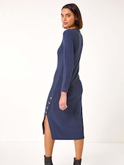 Roman Blue Ribbed Button Detail Midi Dress - Image 3 of 5
