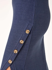 Roman Blue Ribbed Button Detail Midi Dress - Image 5 of 5