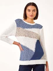 Roman Blue Textured Colourblock Jumper - Image 2 of 5