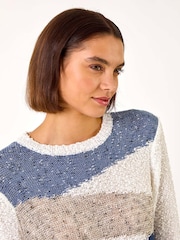 Roman Blue Textured Colourblock Jumper - Image 4 of 5