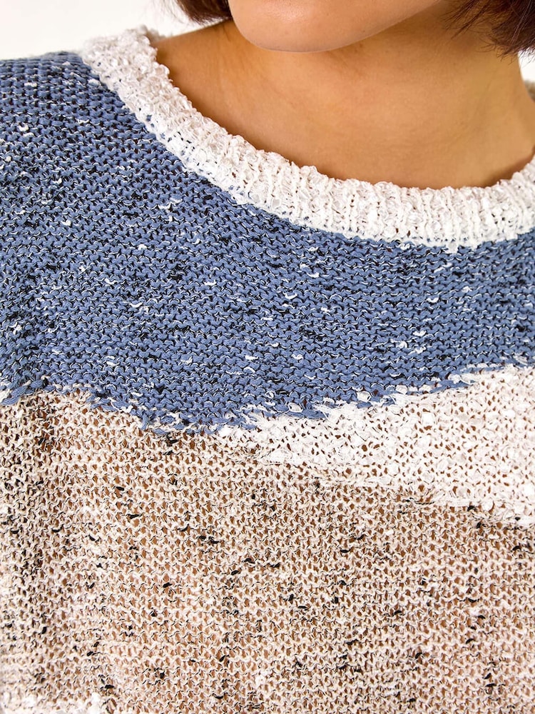 Roman Blue Textured Colourblock Jumper - Image 5 of 5