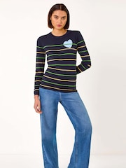 Roman Blue Heart Stripe Knit Jumper - Image 1 of 5