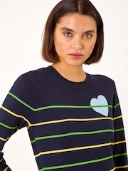 Roman Blue Heart Stripe Knit Jumper - Image 2 of 5