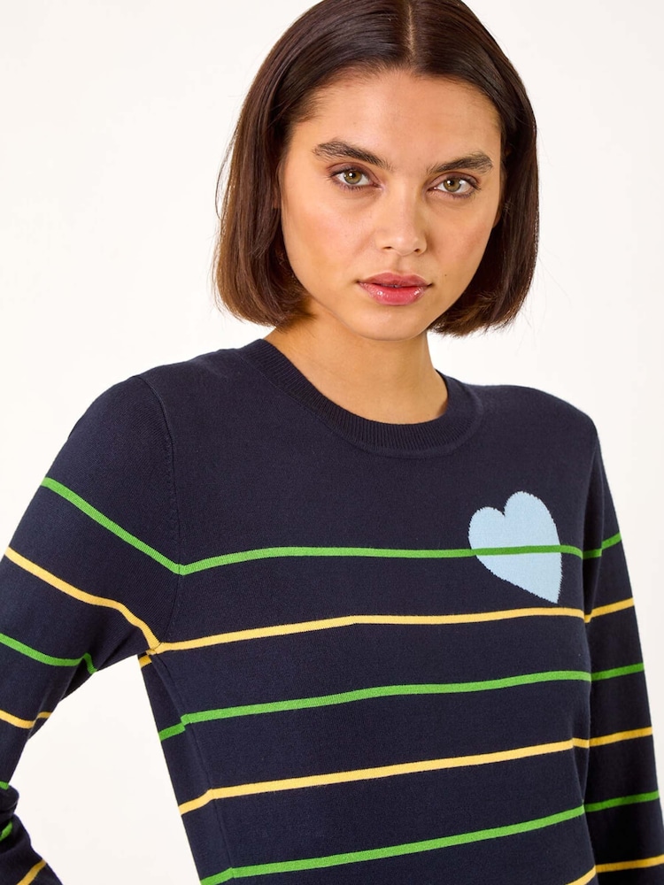 Roman Blue Heart Stripe Knit Jumper - Image 2 of 5
