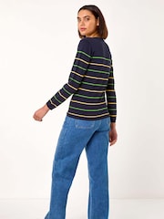Roman Blue Heart Stripe Knit Jumper - Image 3 of 5