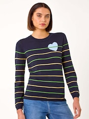 Roman Blue Heart Stripe Knit Jumper - Image 4 of 5