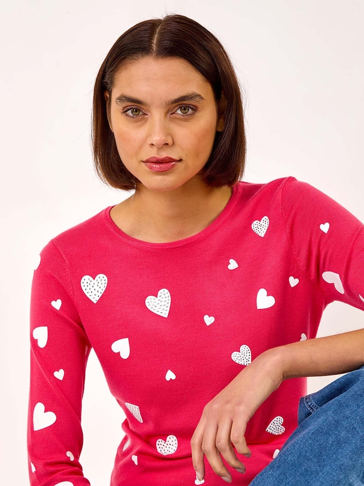 Roman Pink Heart Hotfix Print Jumper - Image 1 of 5