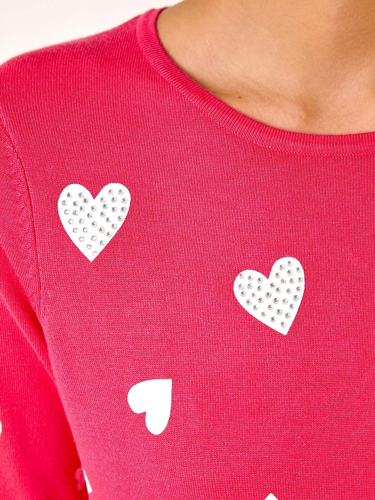 Roman Pink Heart Hotfix Print Jumper - Image 5 of 5