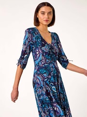Roman Blue Paisley Gathered Stretch Dress - Image 1 of 5