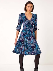 Roman Blue Paisley Gathered Stretch Dress - Image 2 of 5