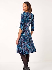 Roman Blue Paisley Gathered Stretch Dress - Image 3 of 5