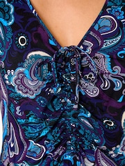 Roman Blue Paisley Gathered Stretch Dress - Image 5 of 5