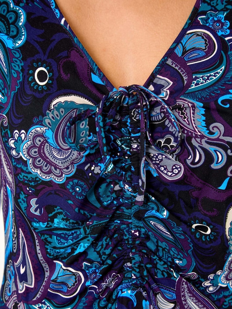 Roman Blue Paisley Gathered Stretch Dress - Image 5 of 5