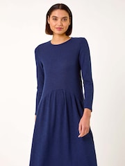 Roman Blue Ribbed Drop Waist Stretch Midi Dress - Image 2 of 5