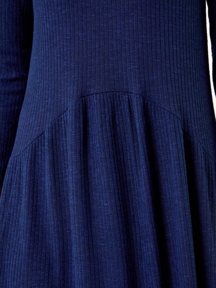 Roman Blue Ribbed Drop Waist Stretch Midi Dress - Image 5 of 5