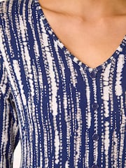 Roman Blue Tie Dye Button Detail V-Neck Dress - Image 5 of 5