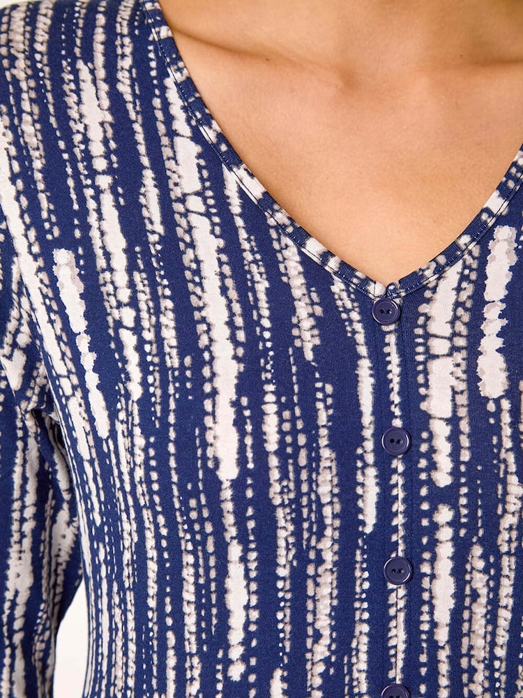 Roman Blue Tie Dye Button Detail V-Neck Dress - Image 5 of 5