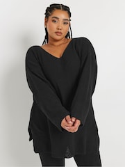 Yours Curve Black Oversized V-Neck Jumper - Image 1 of 5