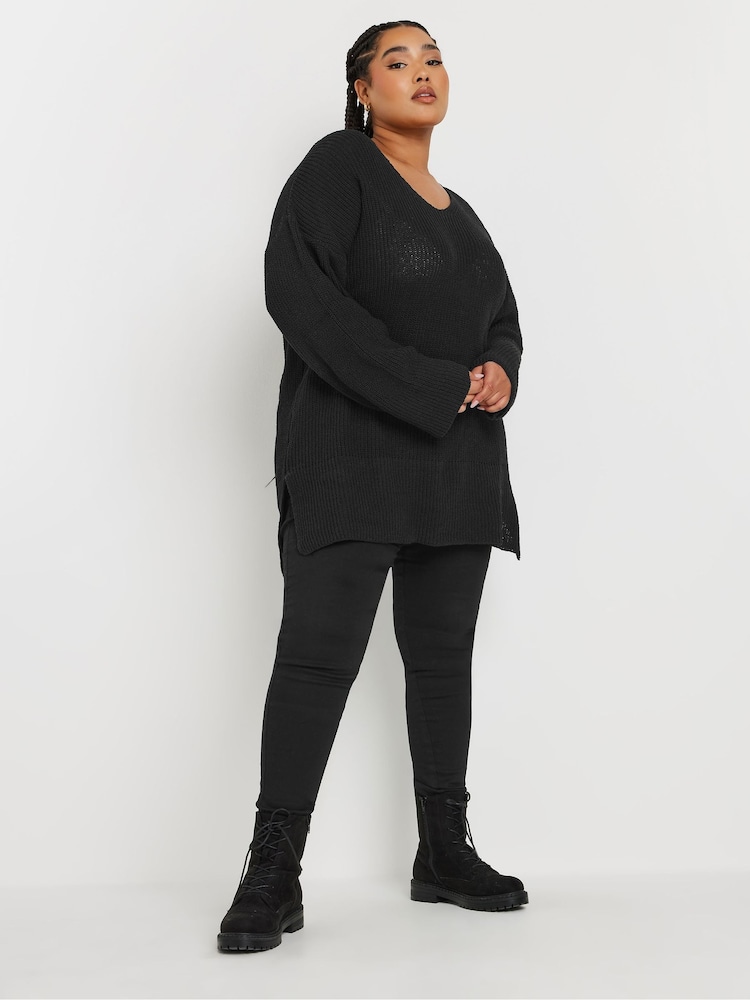 Yours Curve Black Oversized V-Neck Jumper - Image 2 of 5 Yours Curve Black Oversized V-Neck Jumper - Image 2 of 5