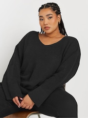 Yours Curve Black Oversized V-Neck Jumper - Image 4 of 5