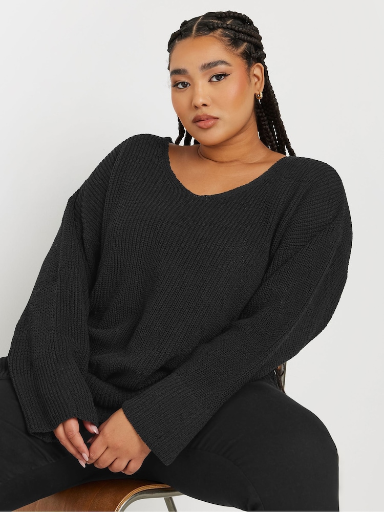 Buy Yours Curve Black Oversized V-Neck Jumper from Next Oman