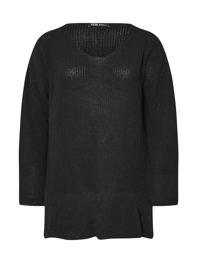 Yours Curve Black Oversized V-Neck Jumper - Image 5 of 5 Yours Curve Black Oversized V-Neck Jumper - Image 5 of 5