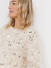 Joanna Hope Faux Feather Sequin White Jacket - Image 3 of 4