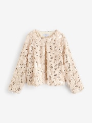 Joanna Hope Faux Feather Sequin White Jacket - Image 4 of 4
