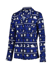 Fanatics Womens Blue Chelsea Christmas Button Through Fairisle 100% Cotton Pyjamas - Image 2 of 3