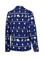 Fanatics Womens Blue Chelsea Christmas Button Through Fairisle 100% Cotton Pyjamas - Image 3 of 3