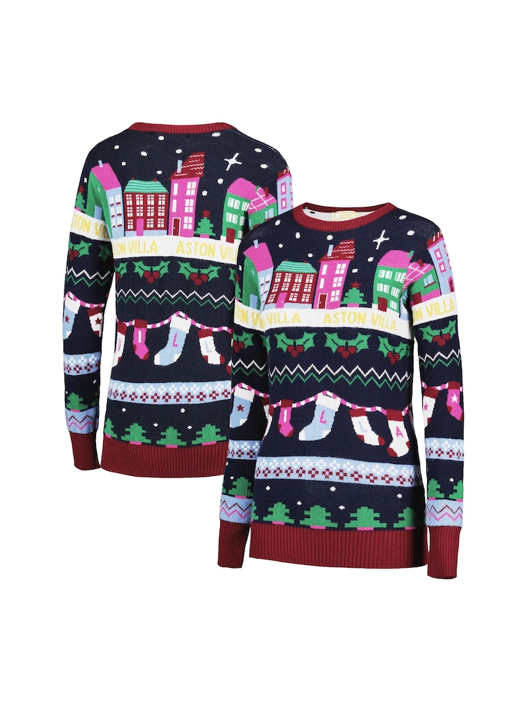 Fanatics Womens Blue Aston Villa Fairisle Christmas Jumper - Image 1 of 3 Fanatics Womens Blue Aston Villa Fairisle Christmas Jumper - Image 1 of 3