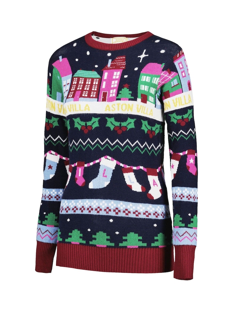 Fanatics Womens Blue Aston Villa Fairisle Christmas Jumper - Image 2 of 3 Fanatics Womens Blue Aston Villa Fairisle Christmas Jumper - Image 2 of 3
