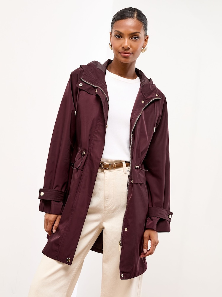 Lipsy Cherry Red Waisted Detail Shower Resistant Raincoat - Image 1 of 4