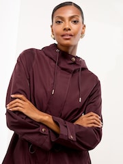 Lipsy Cherry Red Waisted Detail Shower Resistant Raincoat - Image 3 of 4
