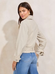 Lipsy Neutral Light Weight Trench Jacket With a Touch of Linen - Image 3 of 4