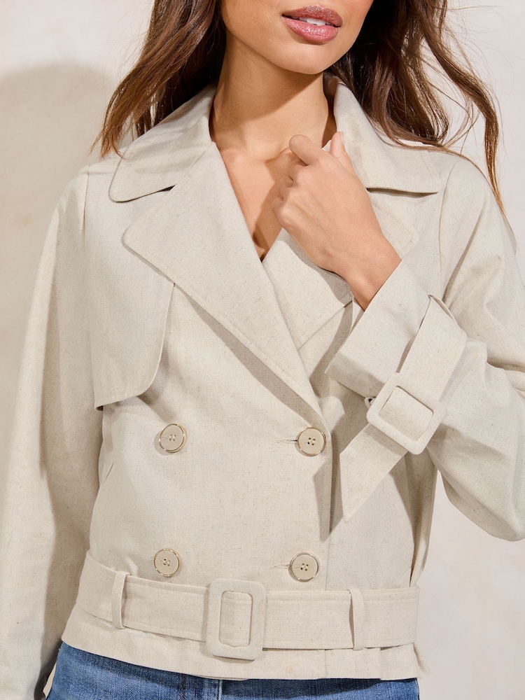 Lipsy Neutral Light Weight Trench Jacket With a Touch of Linen - Image 4 of 4