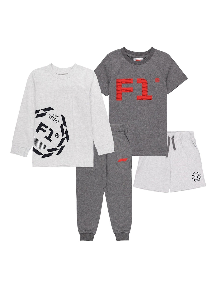 Fanatics Kids Grey F1 Formula 1 Mix And Match Pyjamas 2 Pack - Image 1 of 2 Fanatics Kids Grey F1 Formula 1 Mix And Match Pyjamas 2 Pack - Image 1 of 2