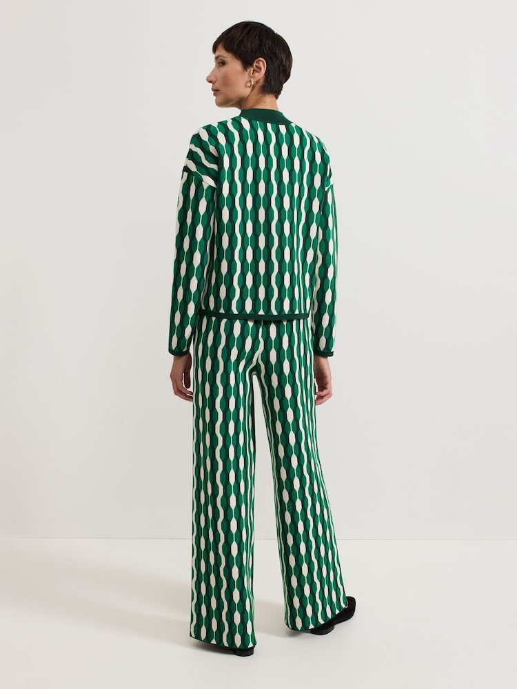 Phase Eight Green Payton Geo Jacquard Knitted Trousers - Image 2 of 7