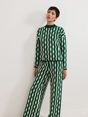 Phase Eight Green Payton Geo Jacquard Knit Top - Image 1 of 7