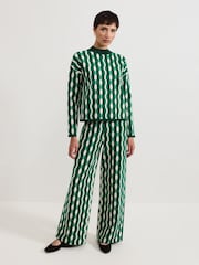 Phase Eight Green Payton Geo Jacquard Knit Top - Image 2 of 7