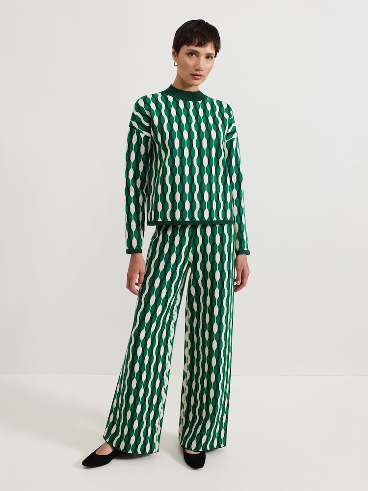 Phase Eight Green Payton Geo Jacquard Knit Top - Image 2 of 7