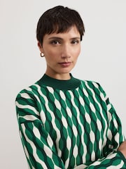 Phase Eight Green Payton Geo Jacquard Knit Top - Image 5 of 7