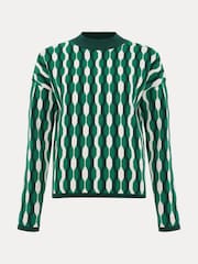 Phase Eight Green Payton Geo Jacquard Knit Top - Image 7 of 7