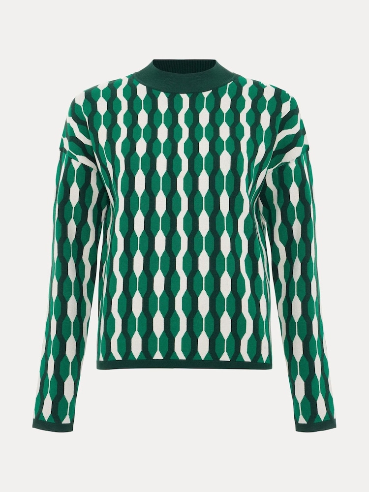 Phase Eight Green Payton Geo Jacquard Knit Top - Image 7 of 7