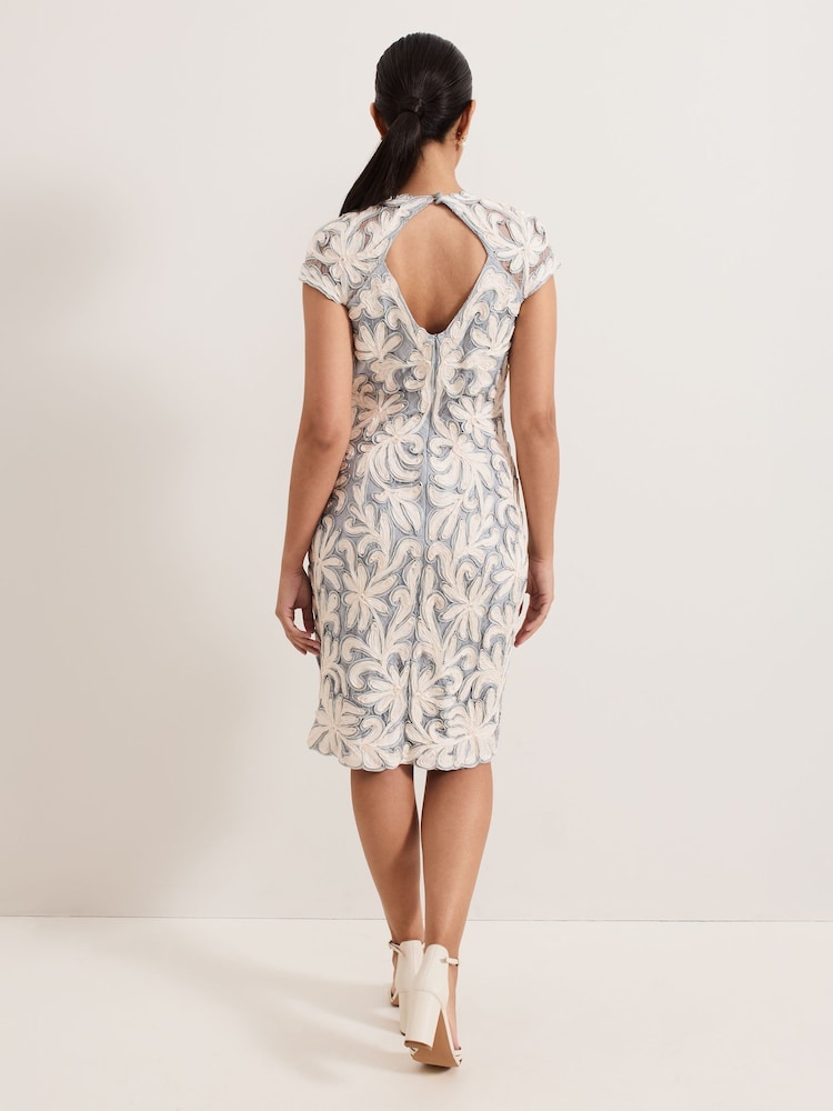 Phase Eight Blue Petite Karima Tapework Midi Dress - Image 2 of 6