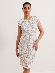 Phase Eight Blue Petite Karima Tapework Midi Dress - Image 3 of 6