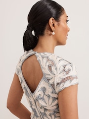Phase Eight Blue Petite Karima Tapework Midi Dress - Image 4 of 6