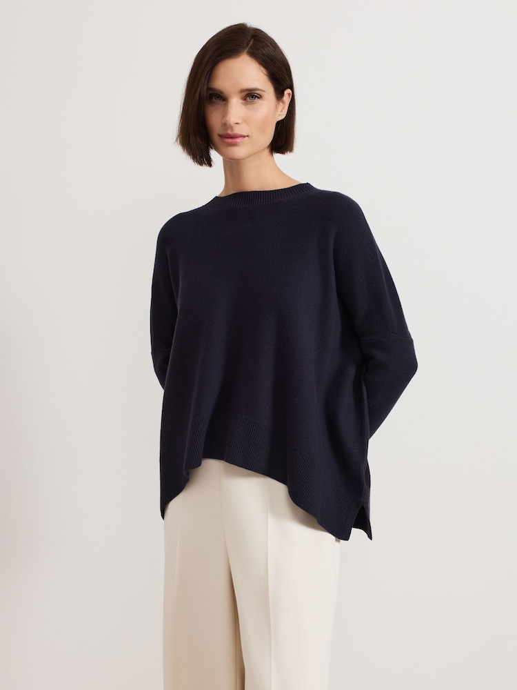 Phase Eight Blue Kara Square Boxy Knit Top - Image 1 of 7
