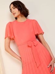 Friends Like These Coral Pink Angel Sleeve Chiffon Pleat Midi Dress - Image 2 of 4
